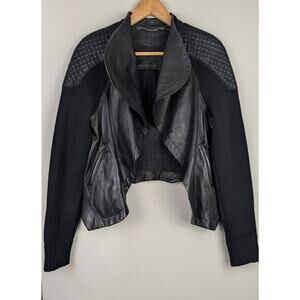 Yigal Azrouel Leather & Wool Knit Moto Jacket Black 10